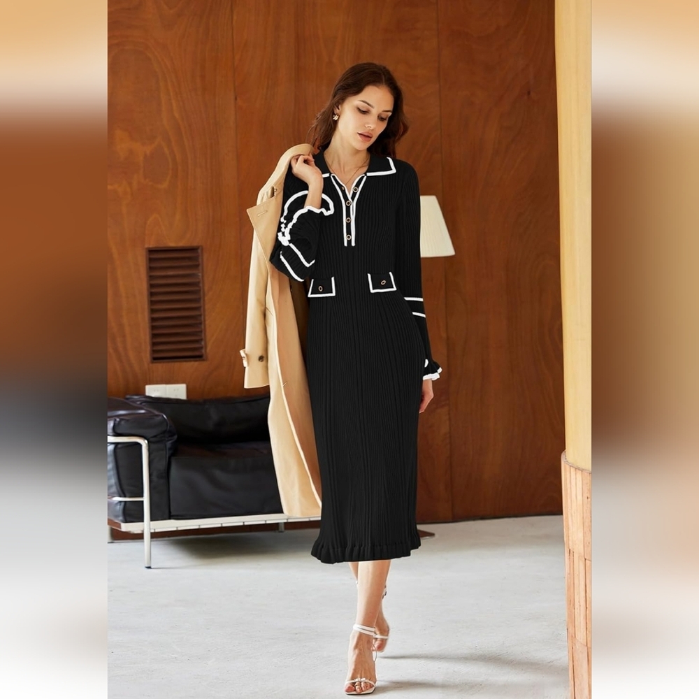 Stylish Black and White Long Sleeve Dress
